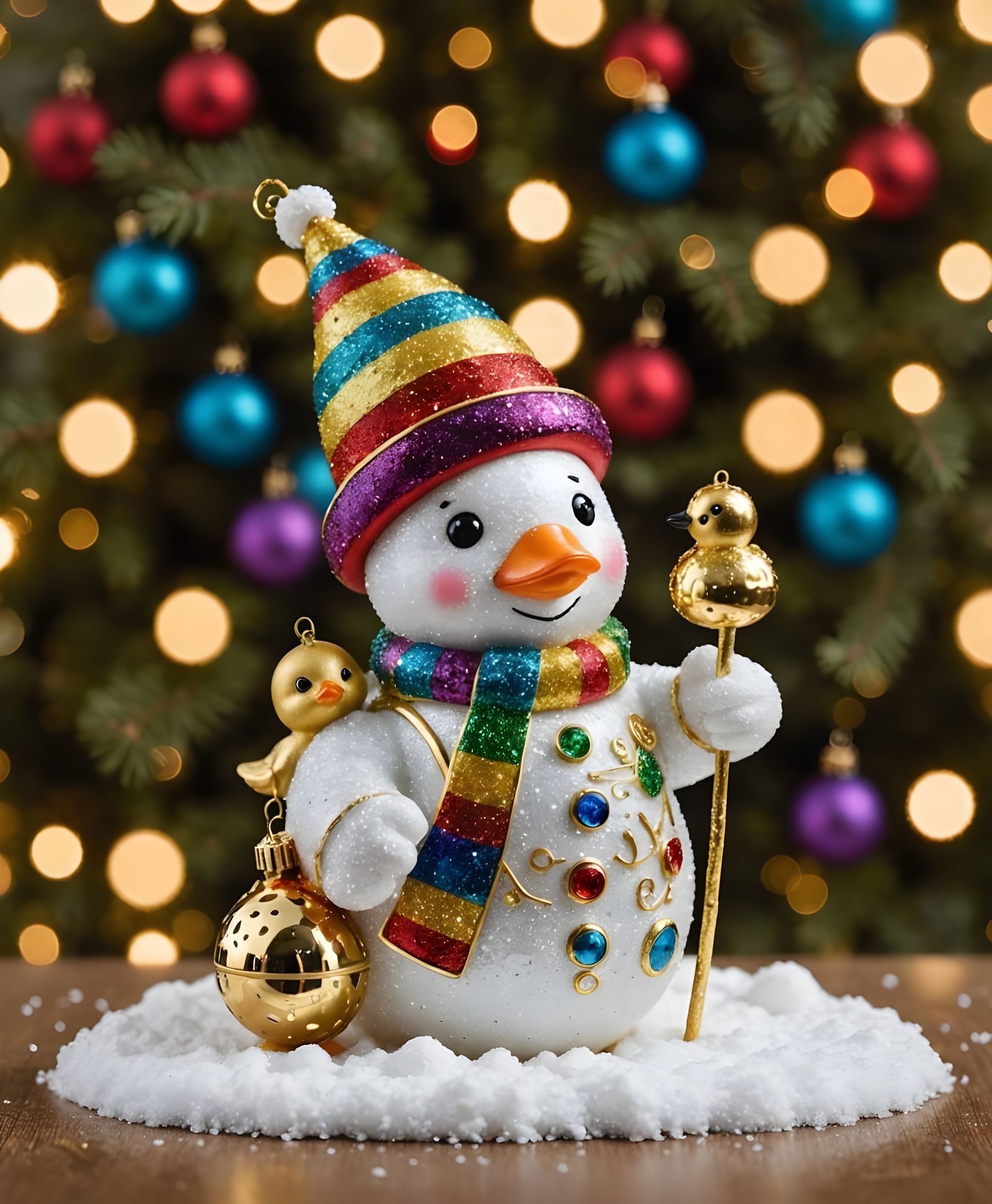 Luxurious Gold and Rainbow Christmas Scene in Art Nouveau St...