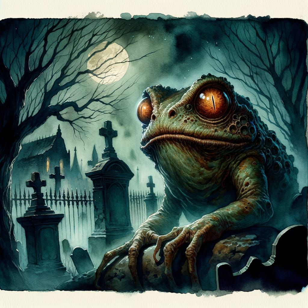 Undead Frog Graverobber in Watercolor Style
