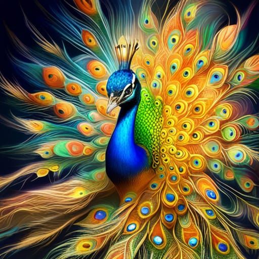 Vivid Peacock Portrait in Chibi Style