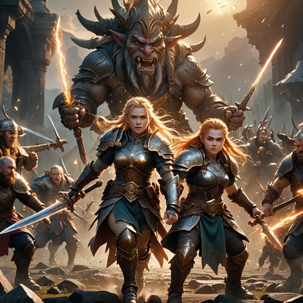 Anime Battle Scene: Dwarf and Elf in High Fantasy