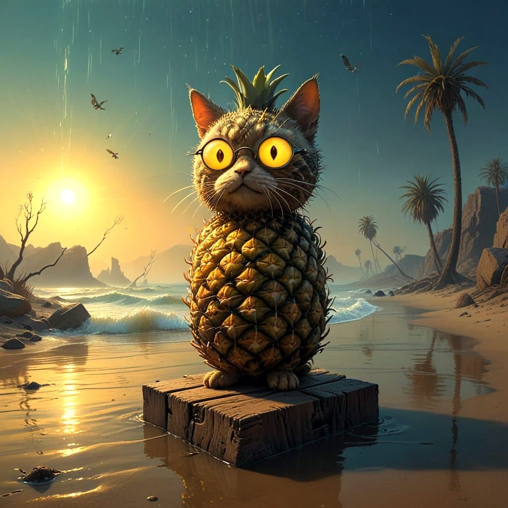 Pinecat on driftwood