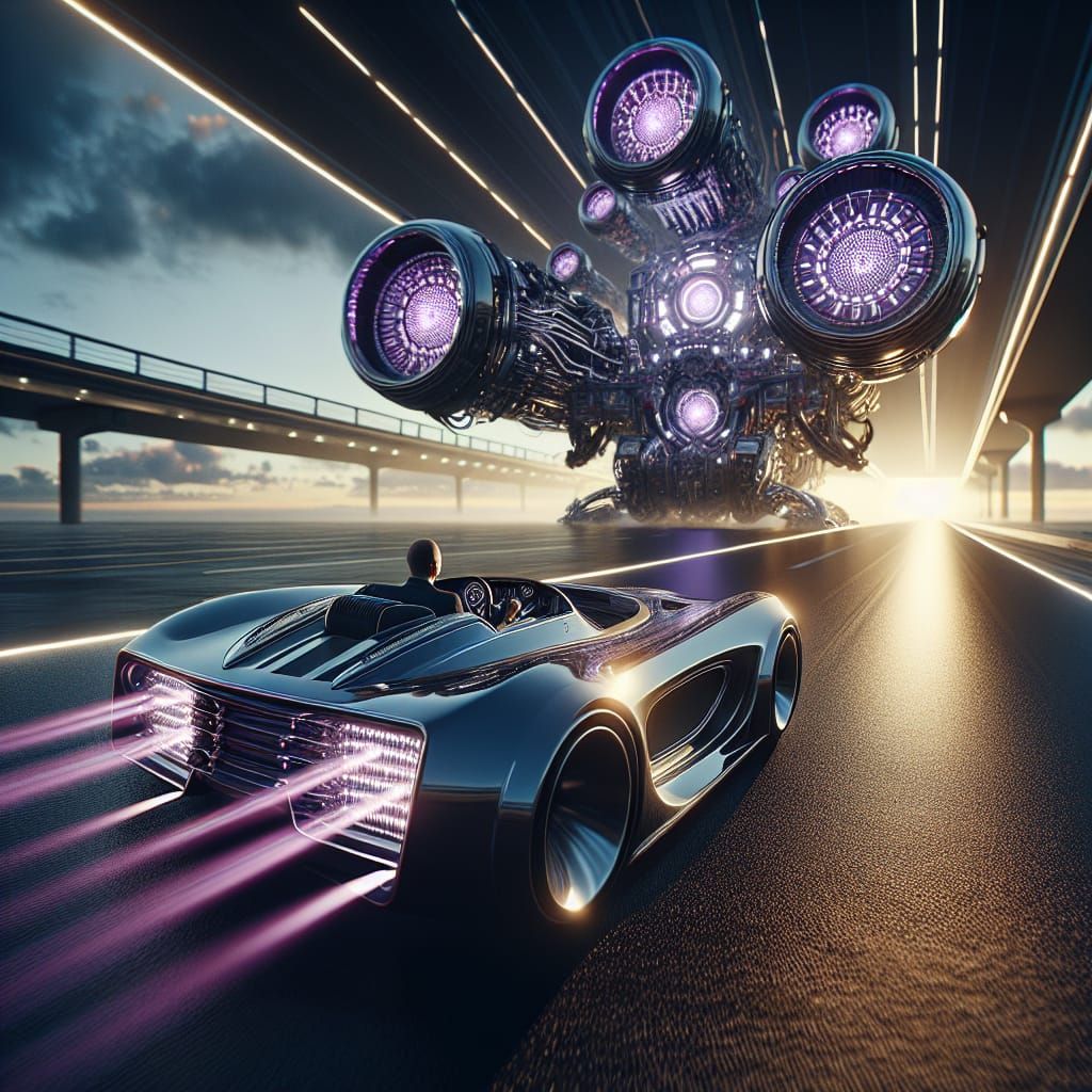 Futuristic Car on Highway in Unreal Engine Style