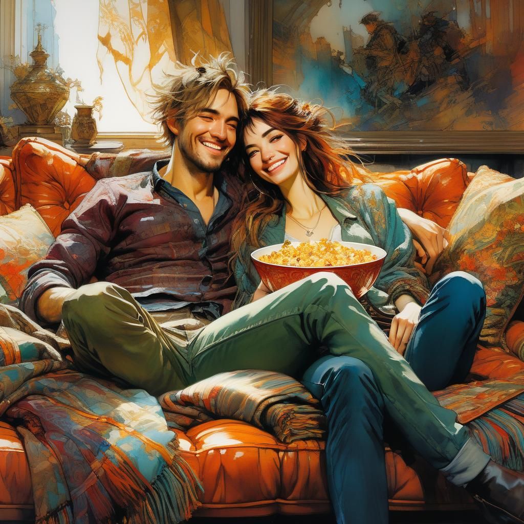 Cozy Couple's Movie Night in Anime Style