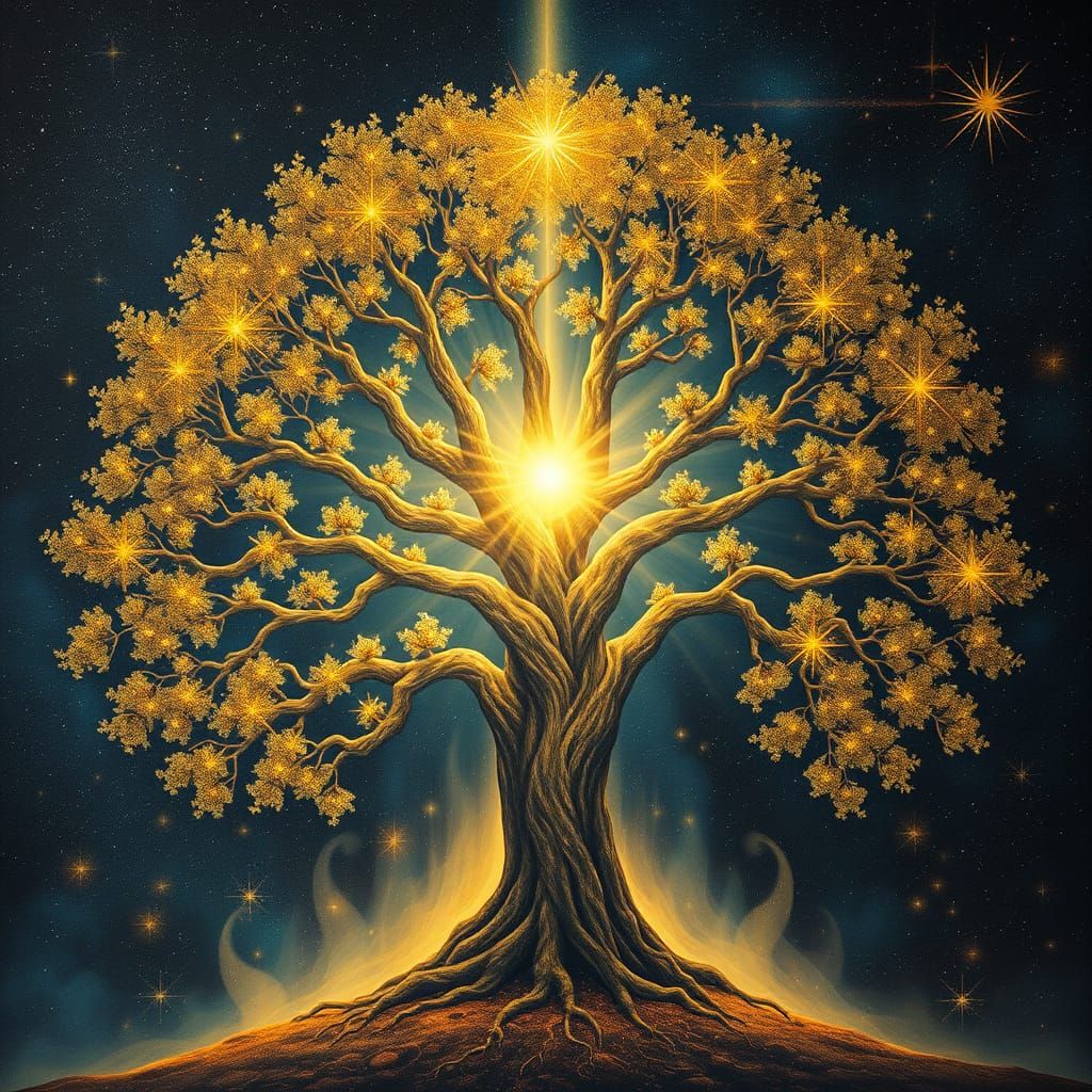 Sacred Tree Illuminates Cosmic Connection in Vibrant, Ethere...