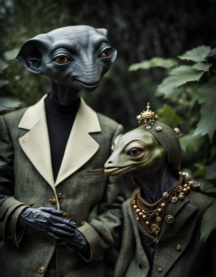 Surreal Restaurant Scene with Exotic Aliens in Celebration