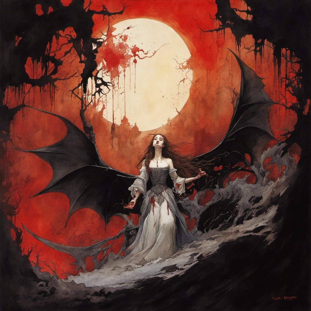 Vampire Blood Drain in Watercolor Style