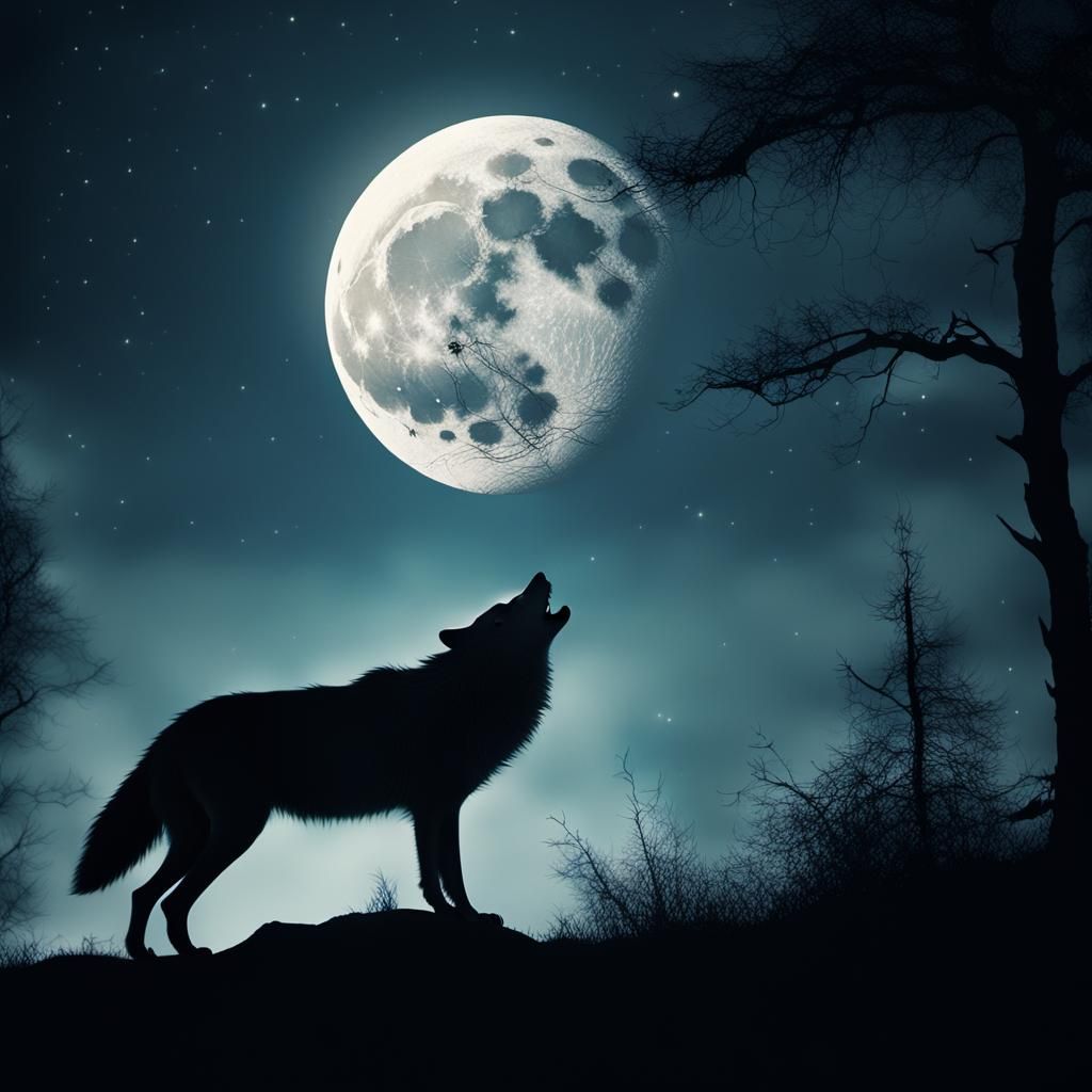 Dramatic Wolf Howling at the Moon