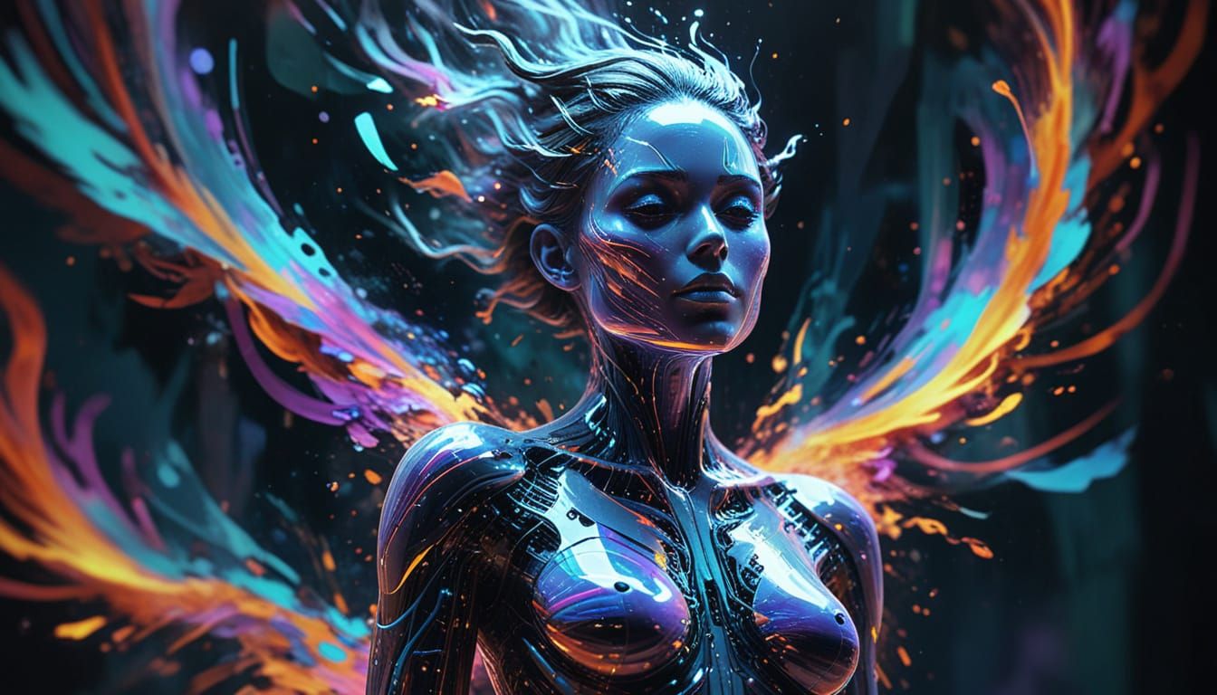 Ethereal Spirit Glitch Portrait in Digital Art Style