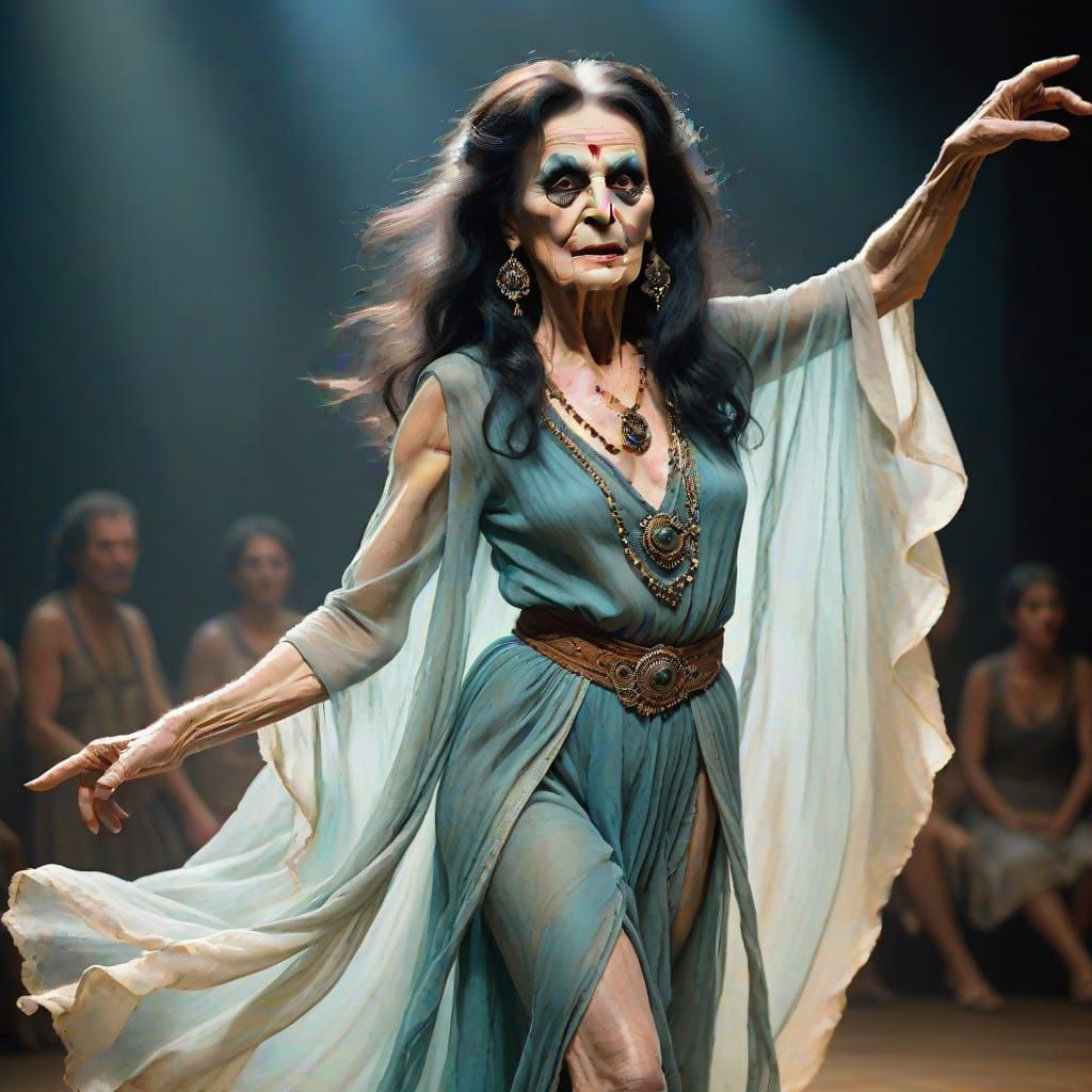 Elderly Person Dancing in Revealing Tunic