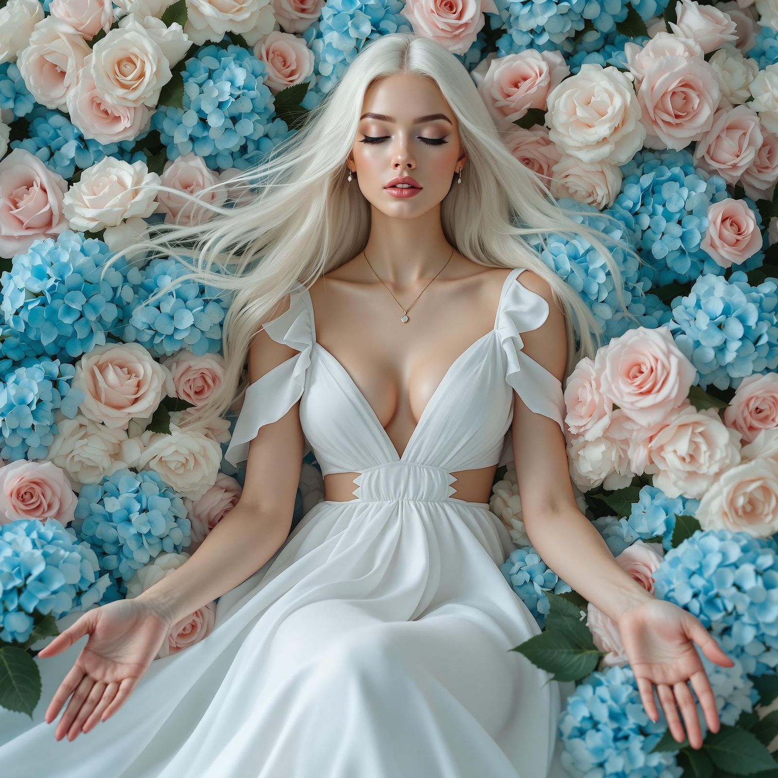 A striking photograph showcases a light-skinned woman with l...