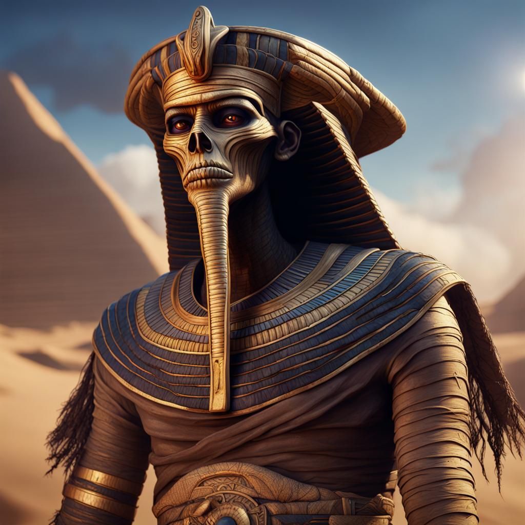 Egyptian Mummy Cowboy Art, Detailed Matte Painting