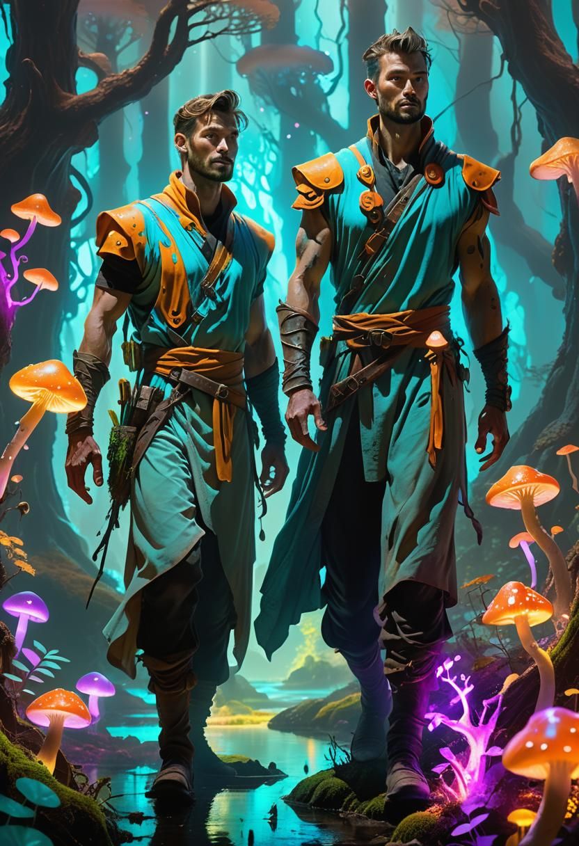 Mystical Realm: Cultivators in a Bioluminescent Forest