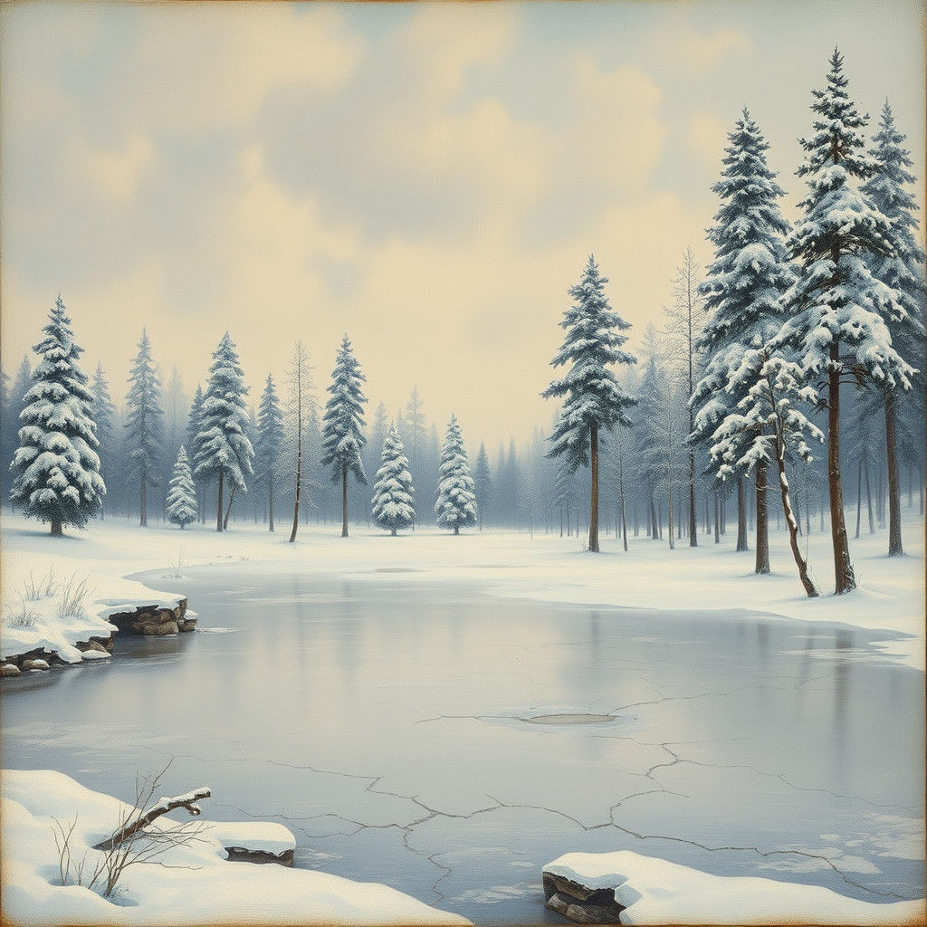 Winter Forest Landscape in Art Nouveau Style