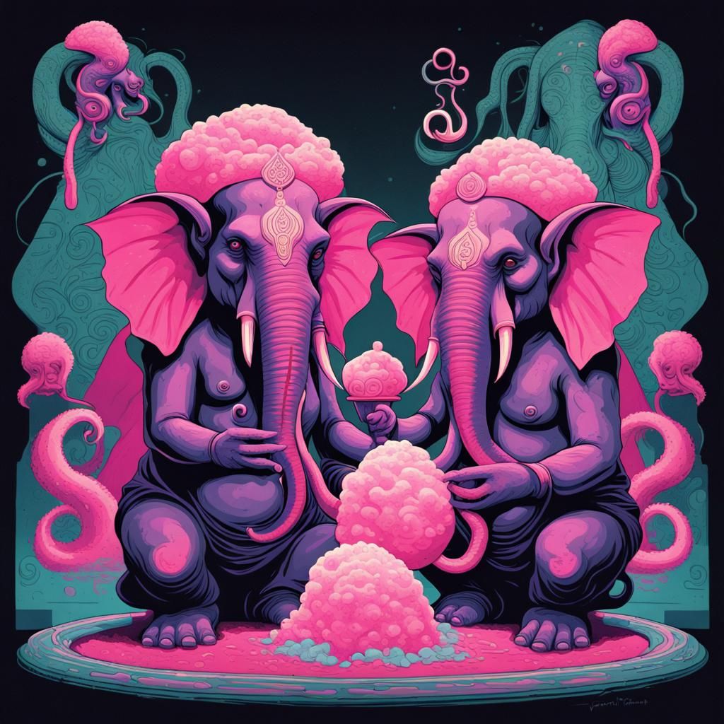 Cthulhu and Ganesh share a big cotton candy II