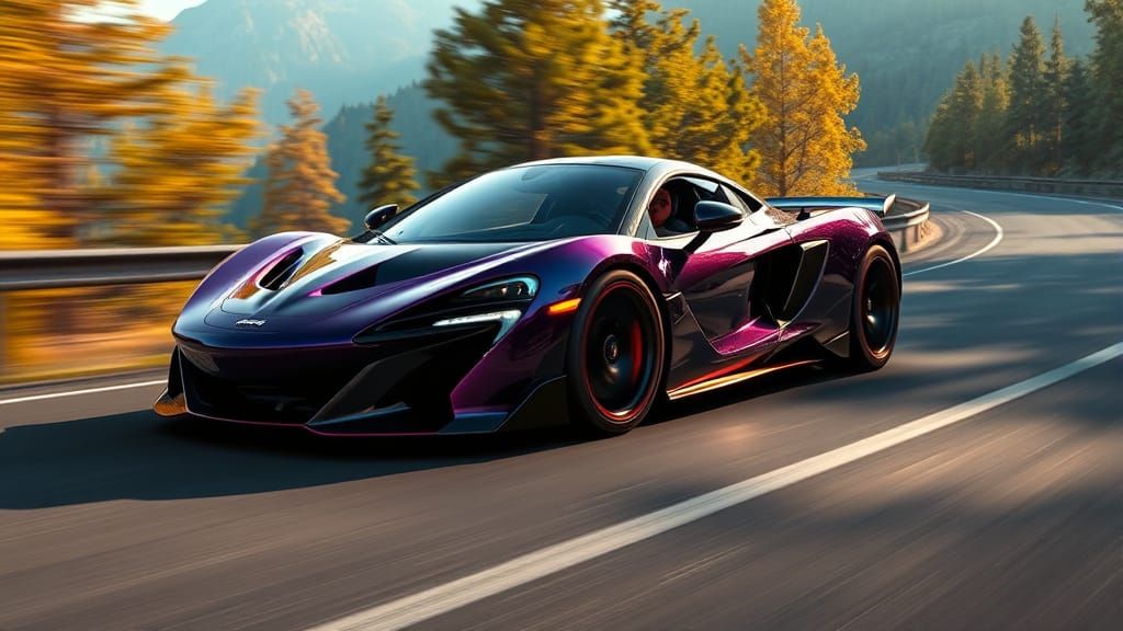 Neon McLaren GT Artura Races Mountain Road