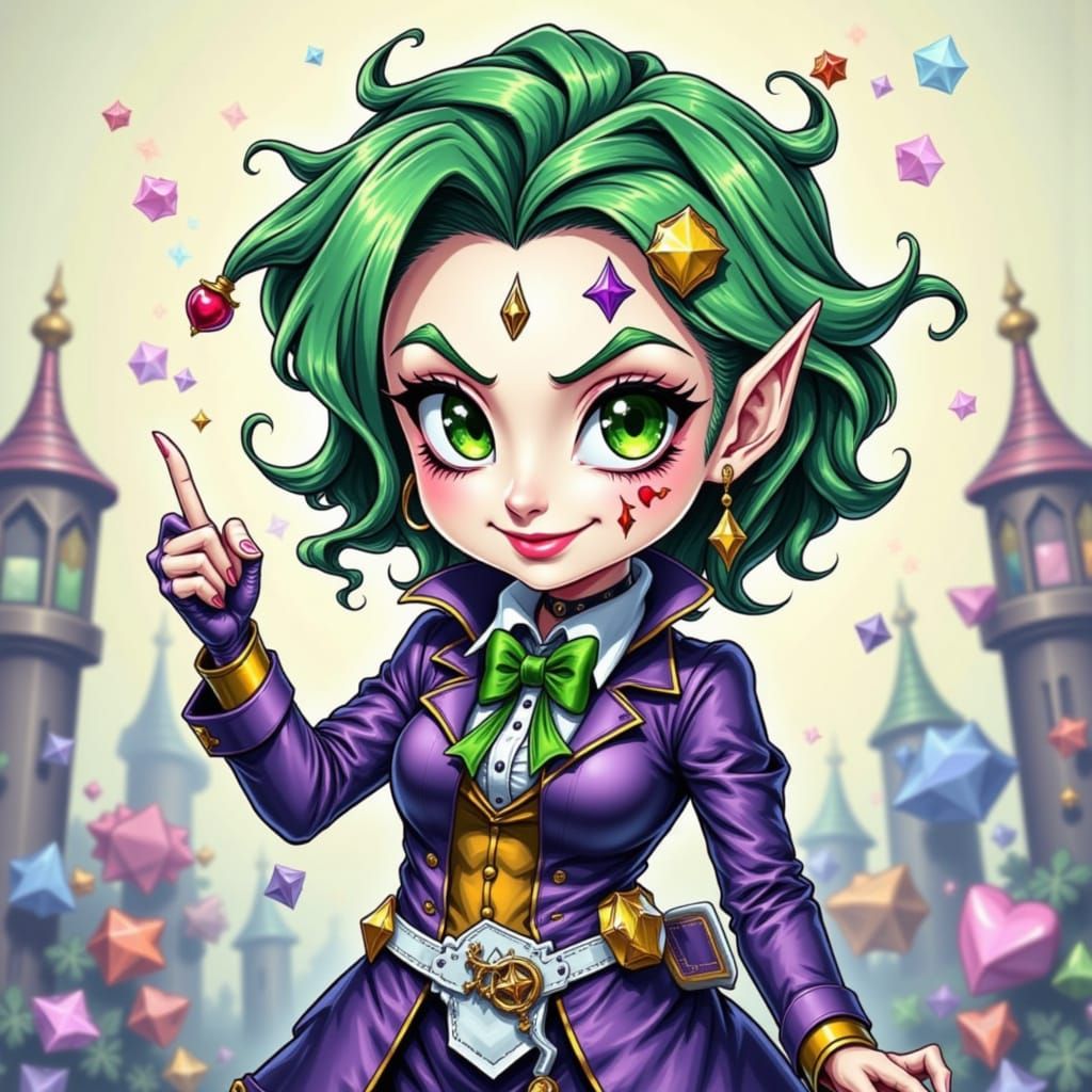 Cute Chibi Female Joker Playing Card Character