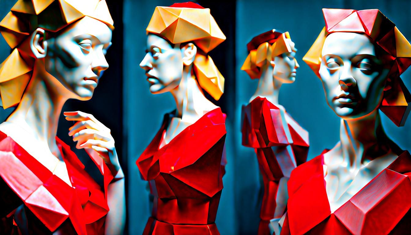 Polygon Cubism Sculpture: Woman in Red Dress