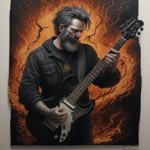 Charcoal Guitar Inferno in Dramatic Style