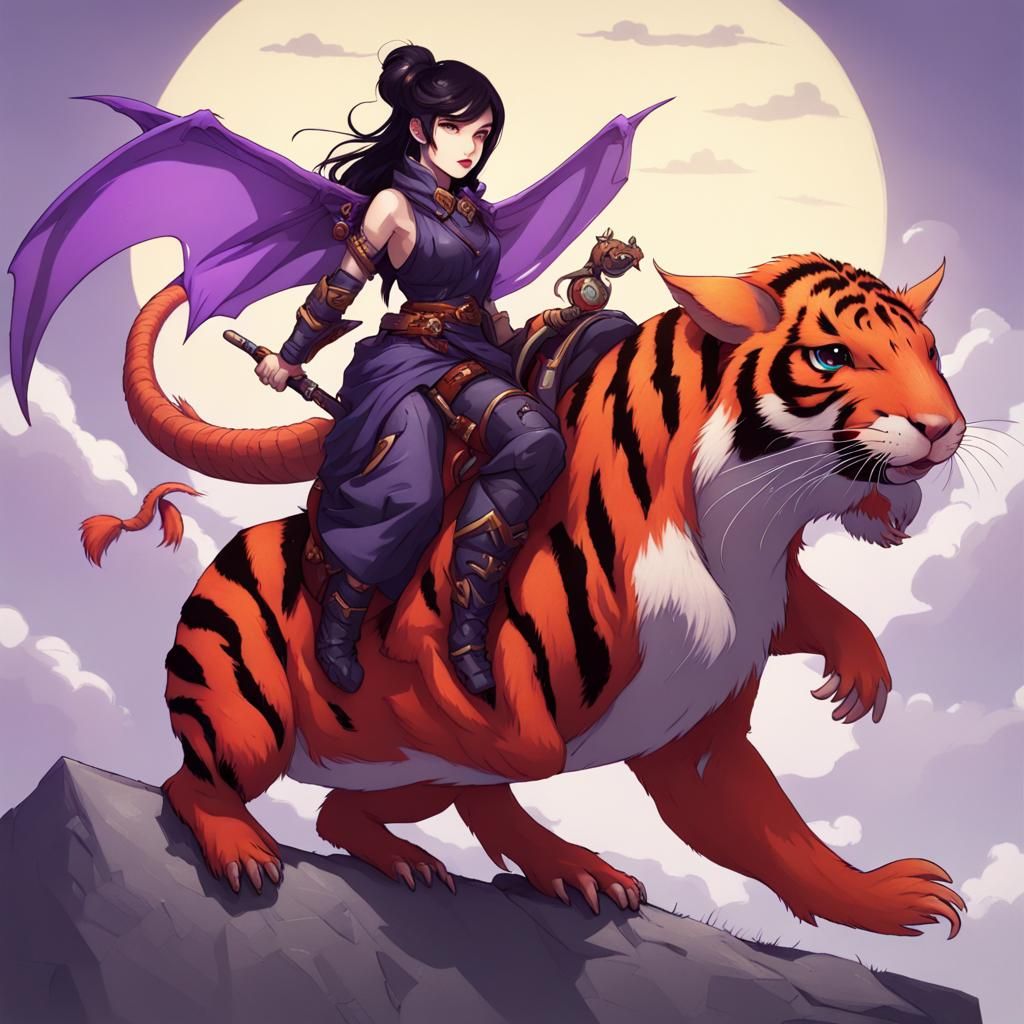 Dragonborn Warlock Rides a Tiger to the Sky