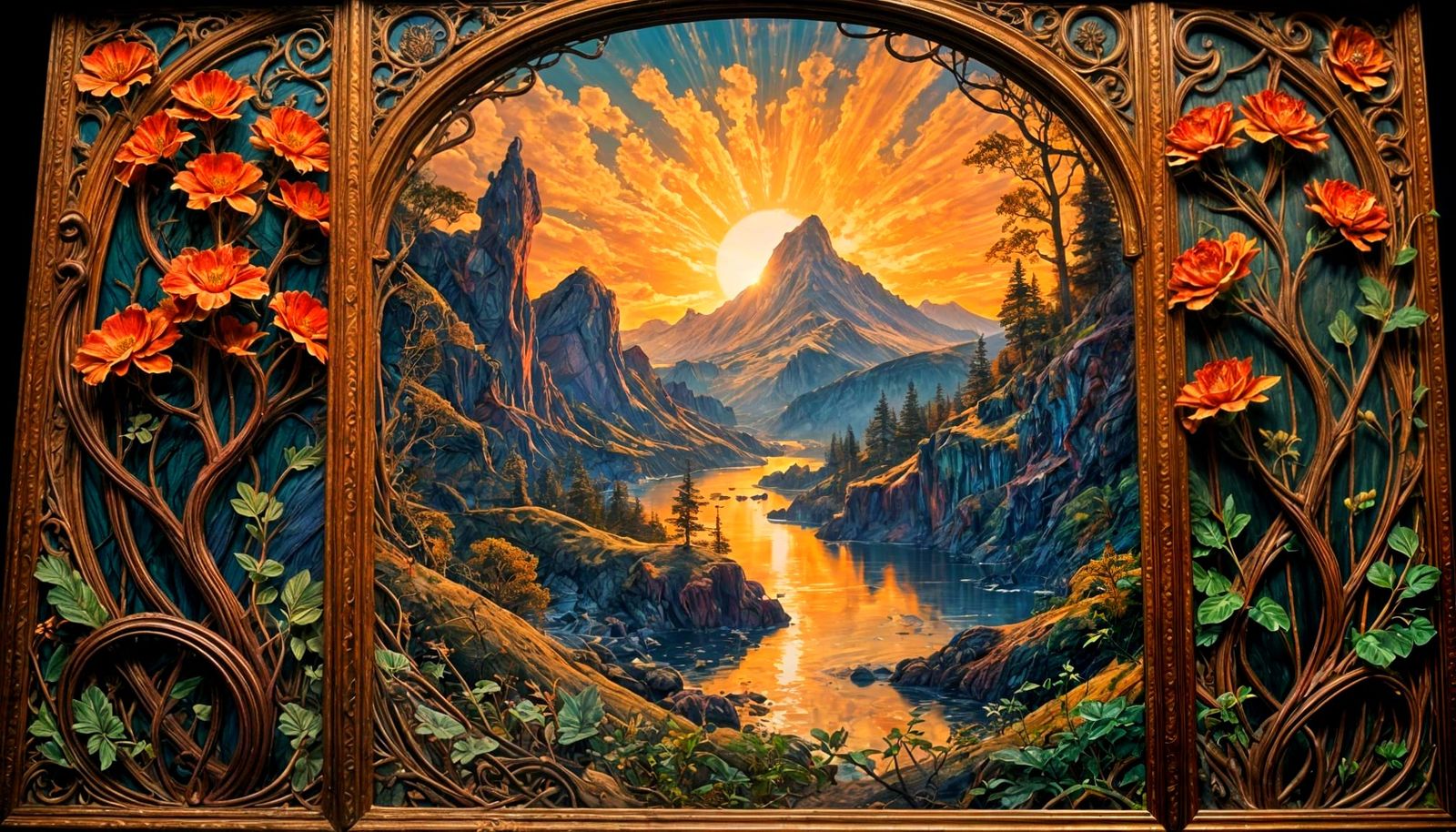 Art Nouveau Painter Completing Landscape Masterpiece