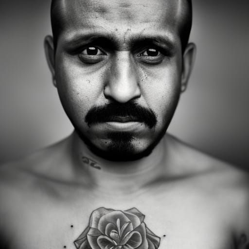Tattooed Mexican Gangster Portrait in Street Photography Sty...