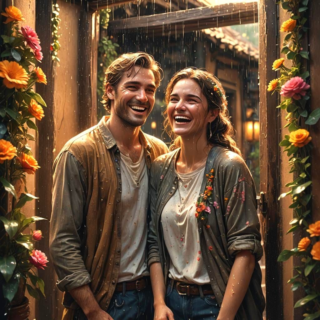 Humorous Scene: Husband in Dress, Detailed Matte Painting