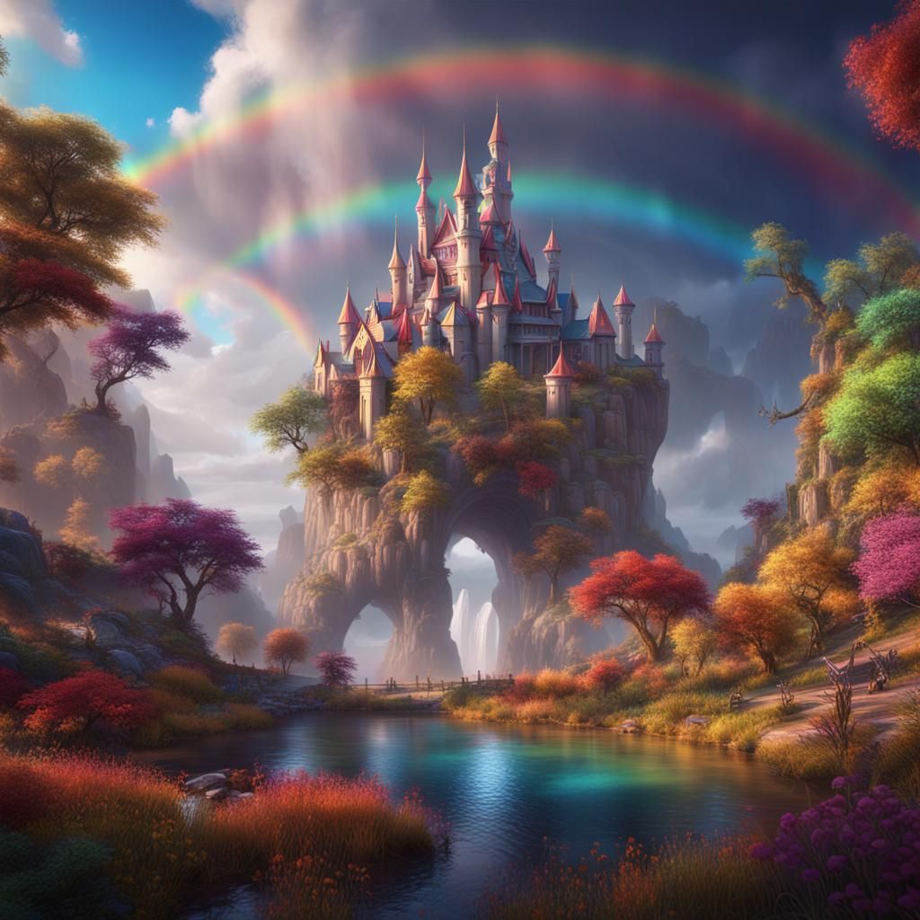 Fantastical Rainbow Dream: Detailed Matte Painting