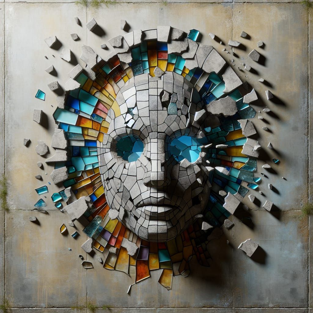 Exploded Stained Glass Head: Optical Illusion of Escape