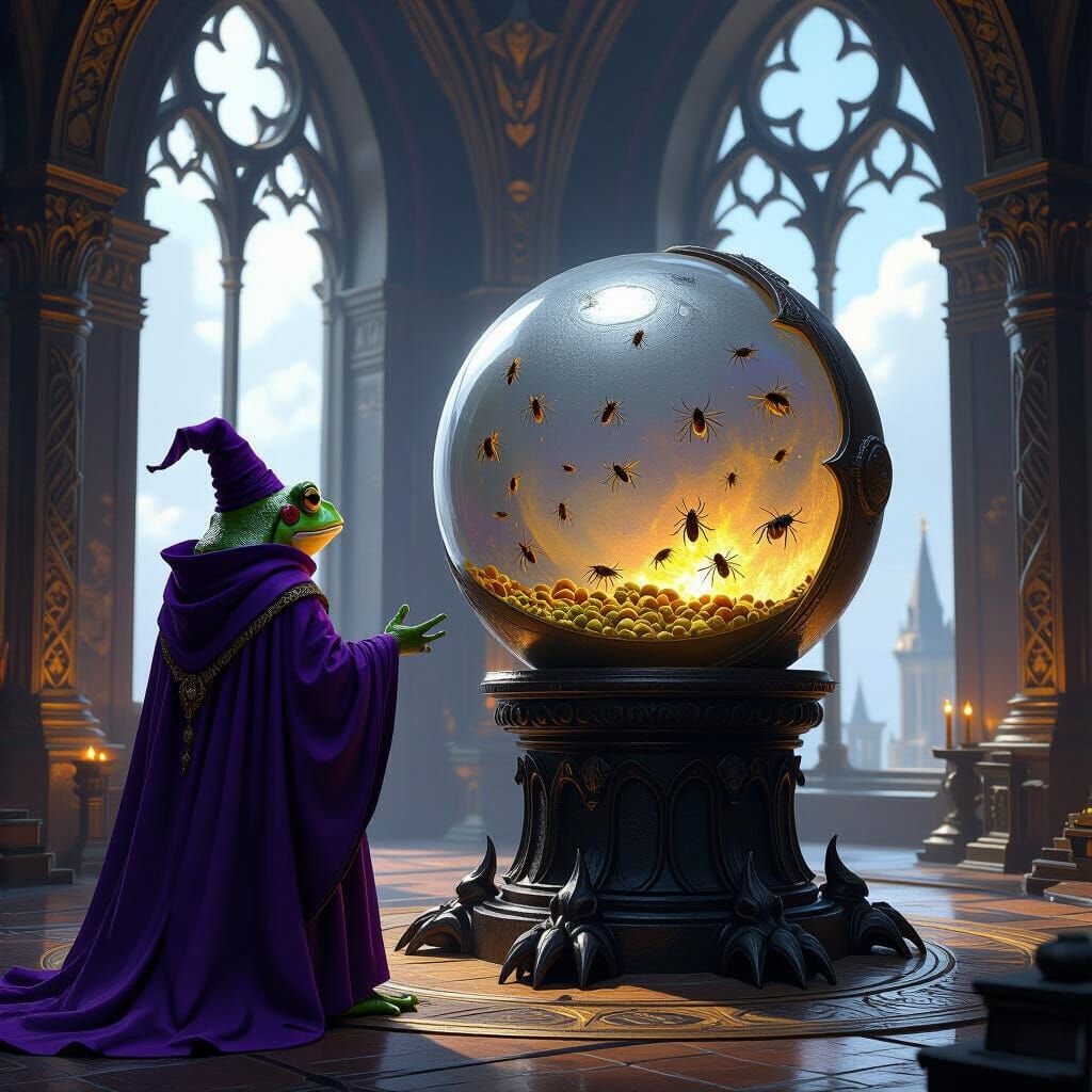 Frog Wizard Scrying Orb Reflects Desires