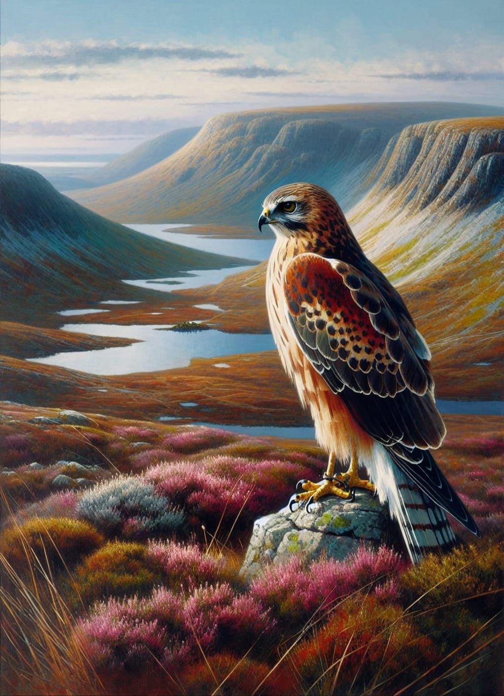 Hen Harrier in Highland Landscape: Oil Painting