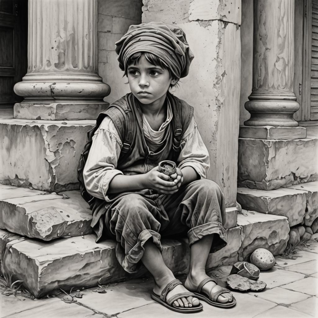 Fantasy Pen Drawing: Street Urchin with Goblet