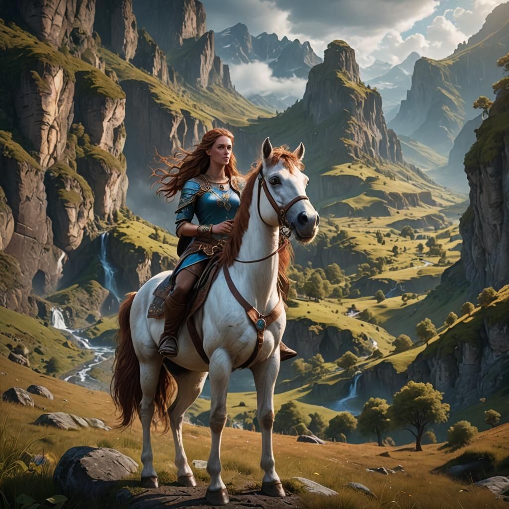 Beautiful Female Centaur in a Fantasy Valley