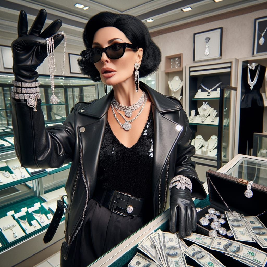 Bold Jewelry Heist: Woman in Leather Steals Diamonds