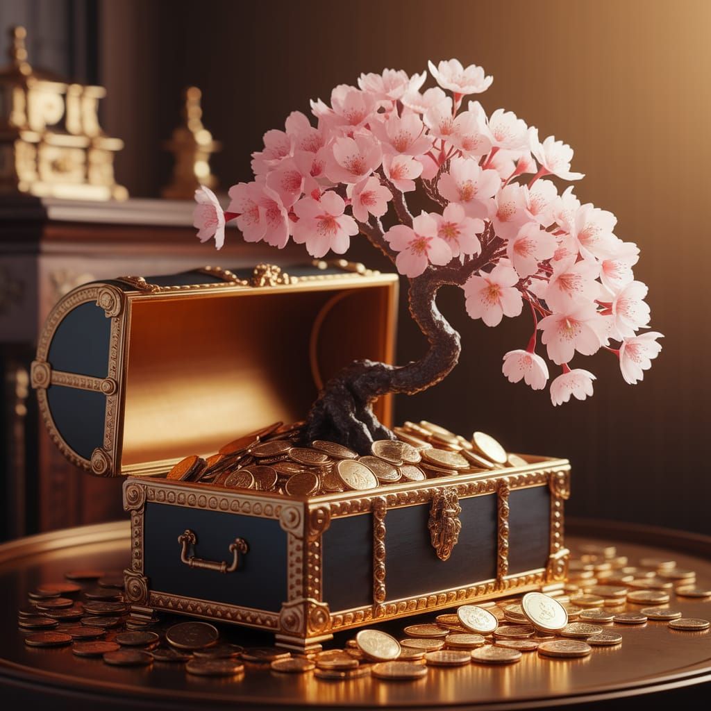 Bonsai Cherry Tree Treasure: Baroque Botanical Art