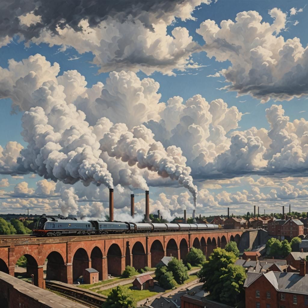 Train Over Viaduct With Summer Clouds