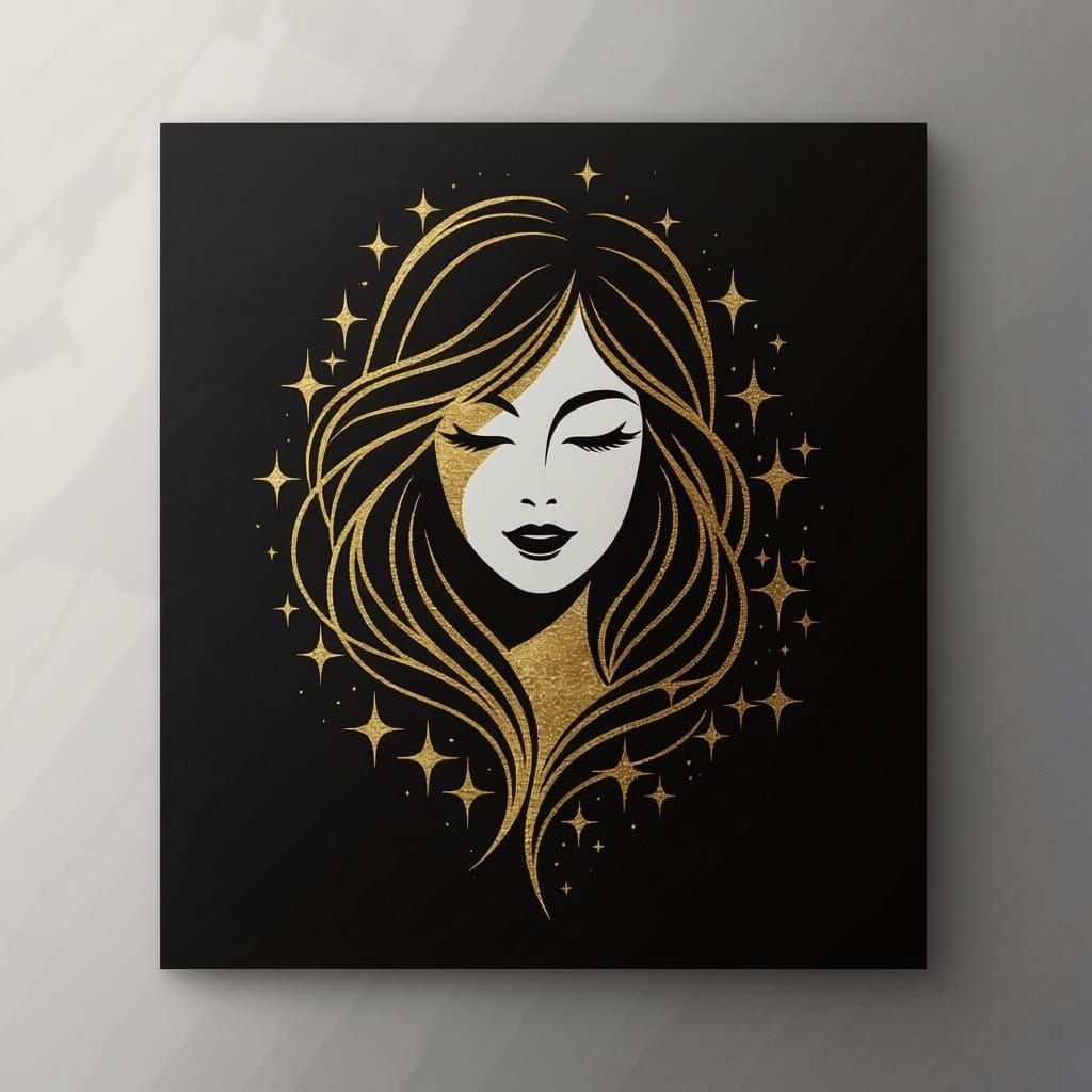 Elegant Golden Hairline Woman Face Logo on Black