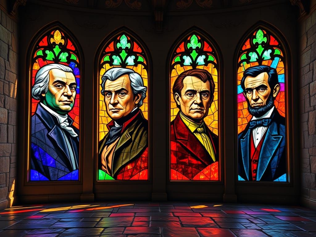 Heroic Portraits in Stained Glass Windows of the Hall of War...