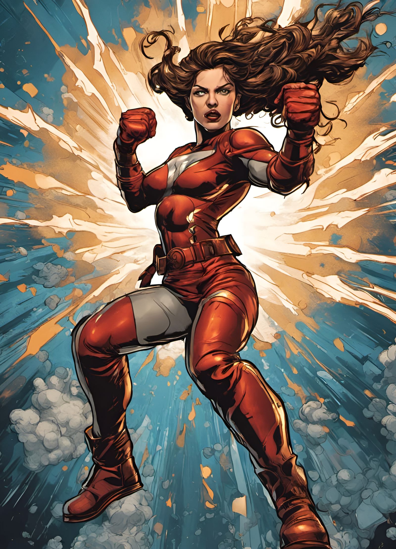Comic Book Heroine Punches the Air