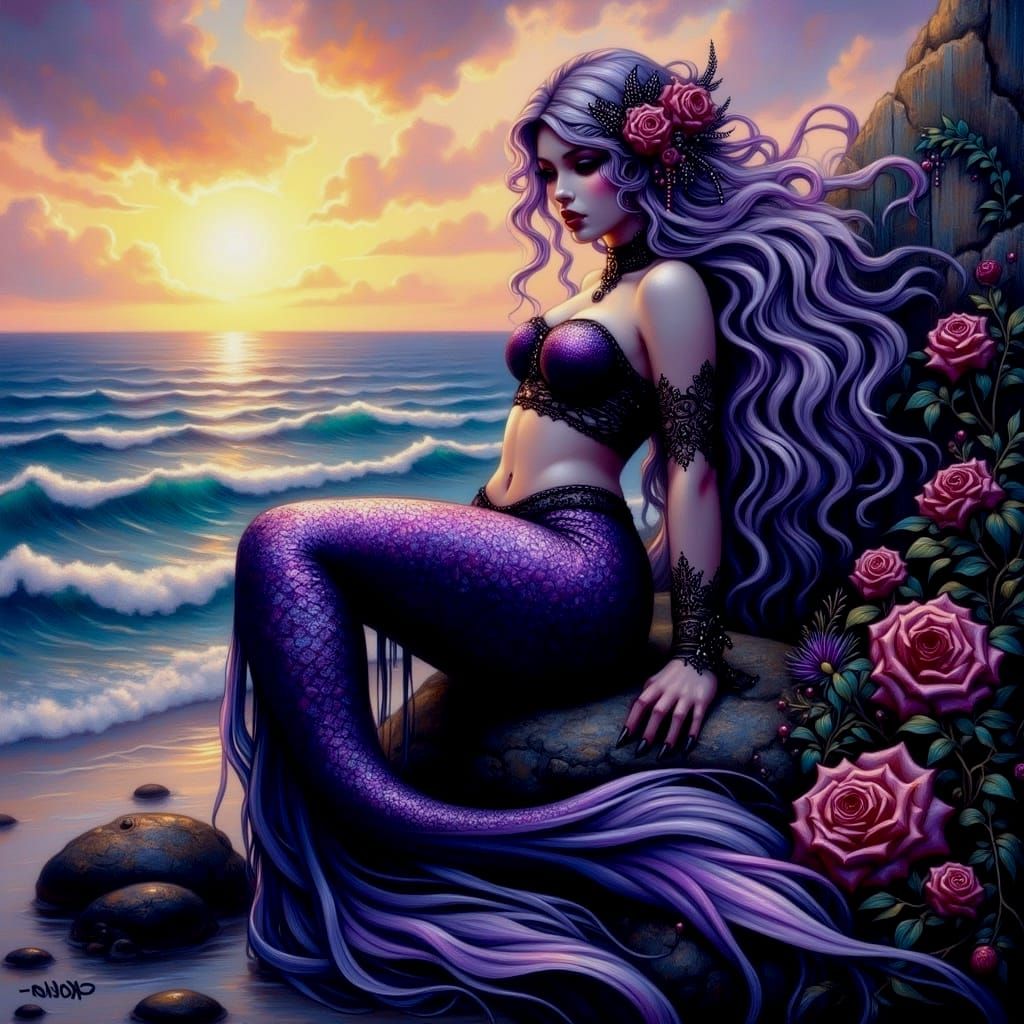 Romantic Gothic Purple Mermaid