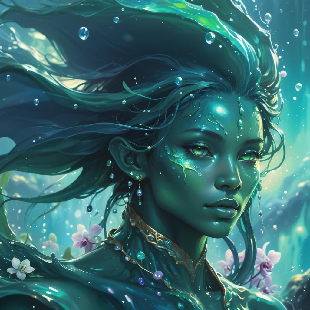 Ethereal Water Elemental in Bioluminescent Environment