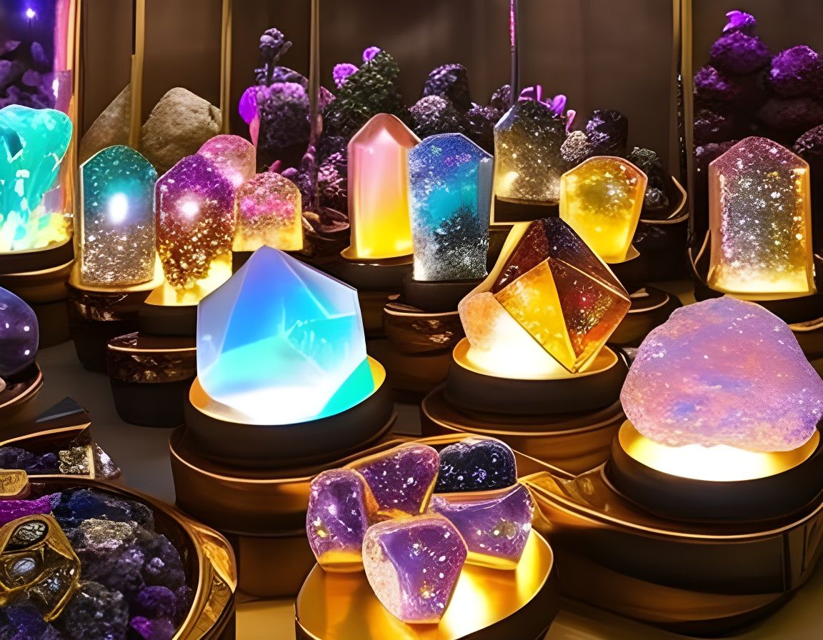 Glowing Crystal Shop Interior in Hyperrealistic Style