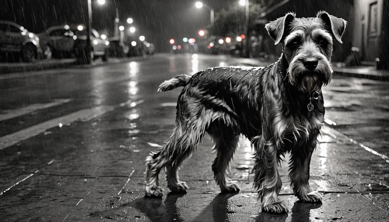 Sad Schnauzer Seeks Shelter: Charcoal Drawing