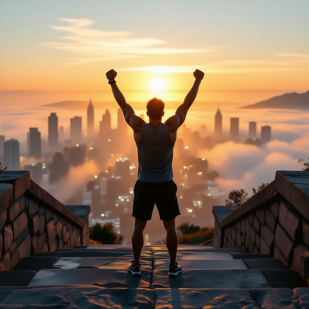 Victorious Athlete at Dawn in Cinematic Style