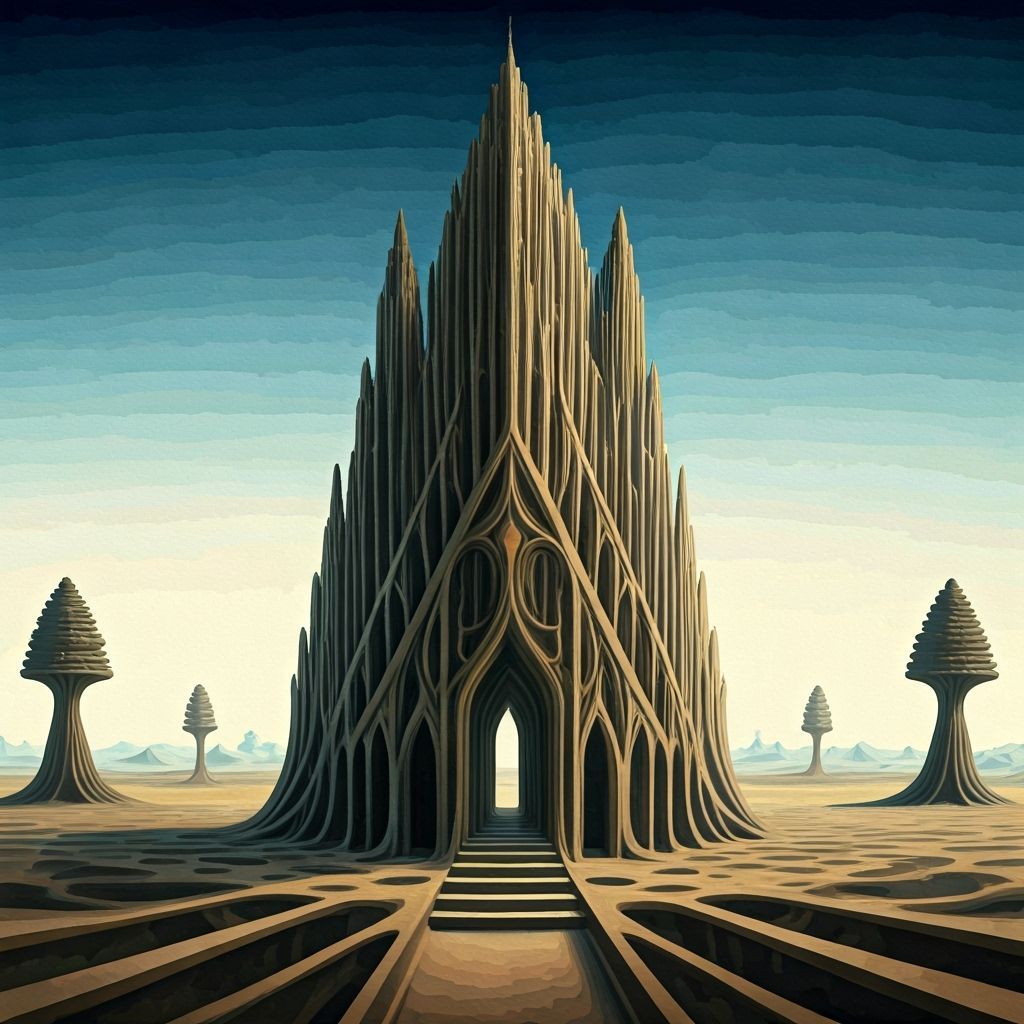 Surreal Organic Architecture in Gouache Style