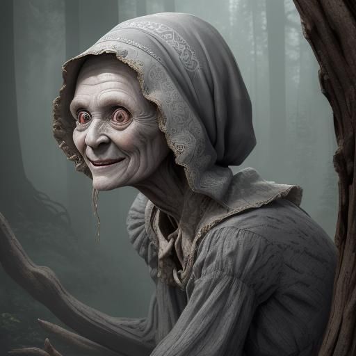 Creepy Baba Yaga in Forest: Hyperrealistic Art