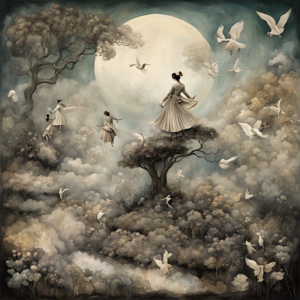 Dancers in Dreamlike Surrealist Scene