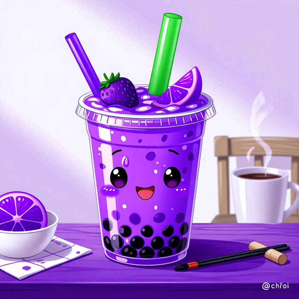 Chibi Taro Boba Tea Character in Anime Style
