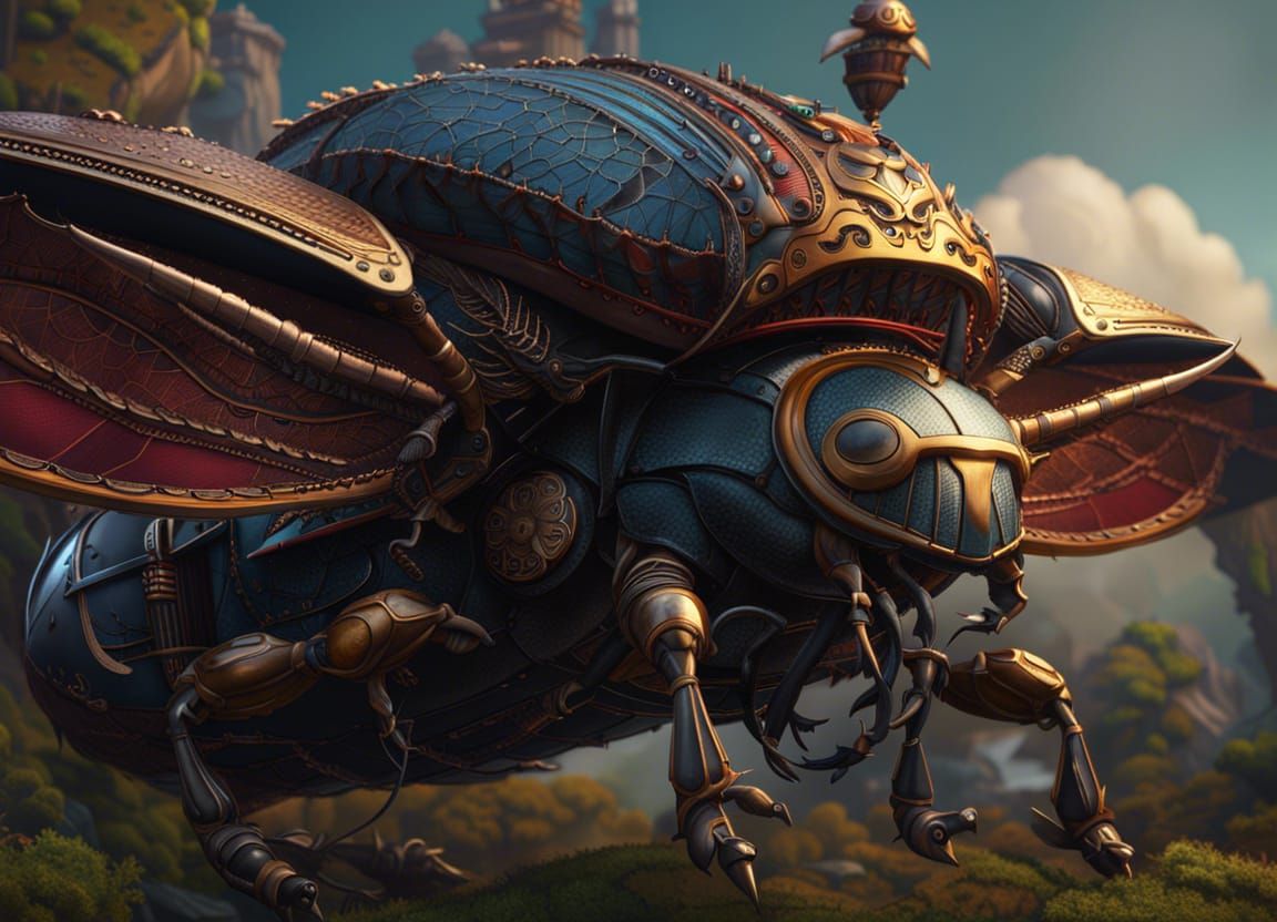 Stag Beetle Airship: Detailed Matte Painting