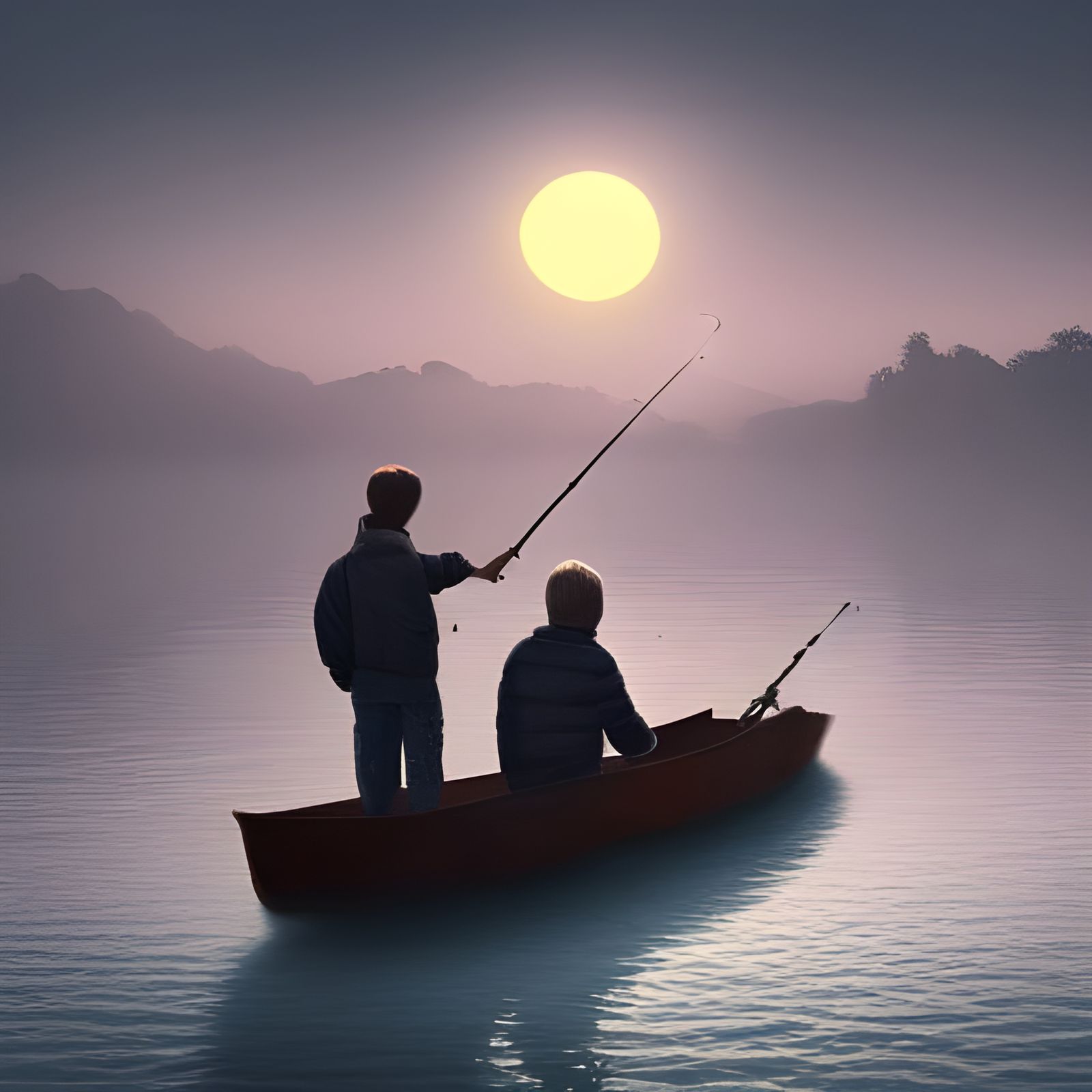 Father and Son Fishing at Sunrise