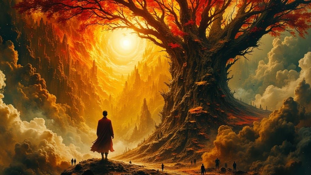 Icarus Soaring Through Sun's Inferno in Dark Fantasy Style